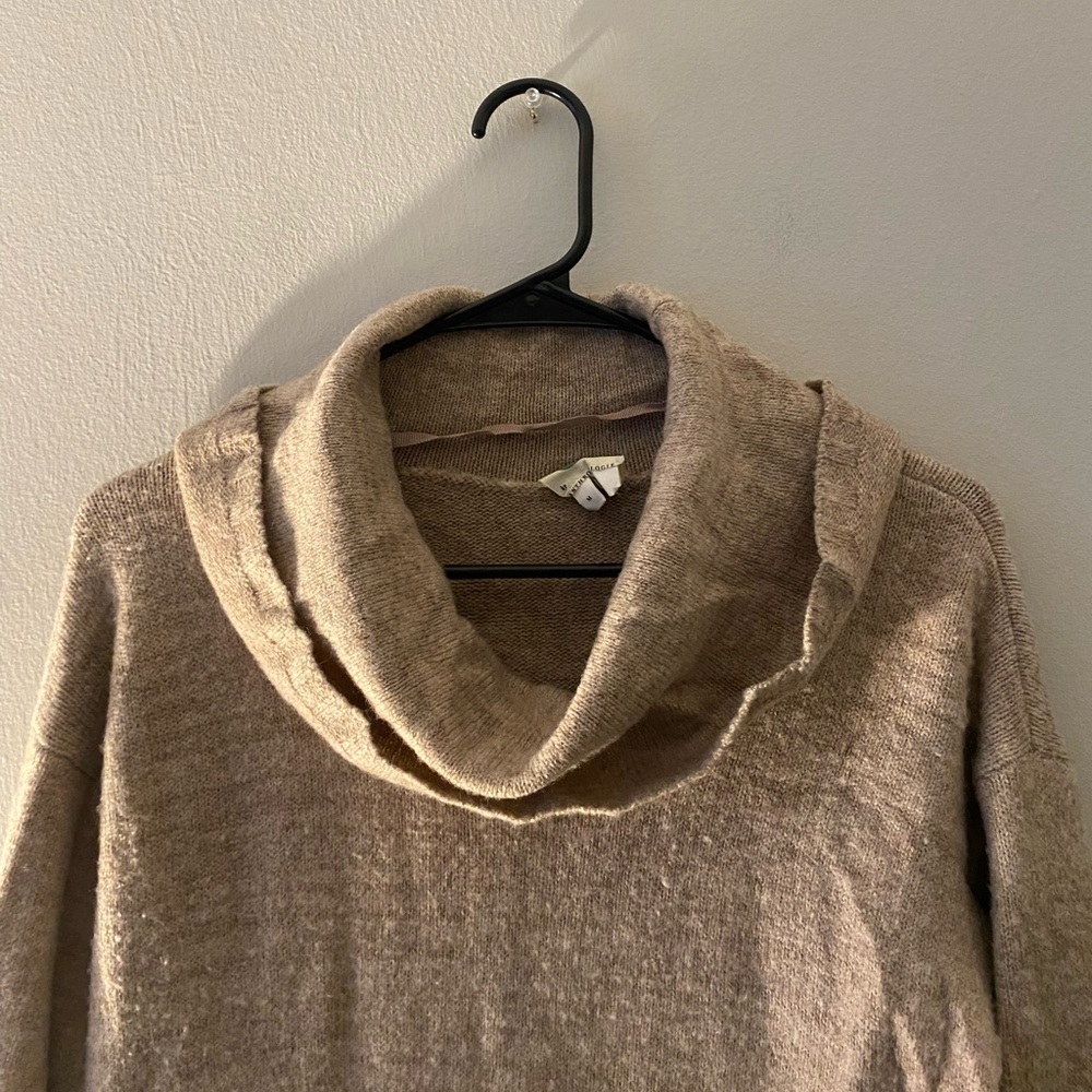 Anthropologie Tan Oat Sonoran Cowl Neck Wool Cotton Blend Sweater Dress size M - Picture 6 of 9